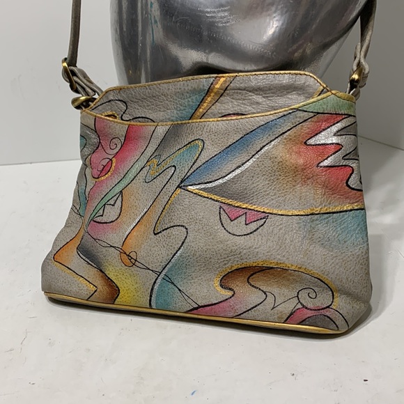 Hand painted crossbody gray abstract - Picture 3 of 17